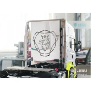 Lesu Rückwand Verkleidung Blende Edelstahl  für Tamiya LKW Scania 1:14 Lesu Getriebe