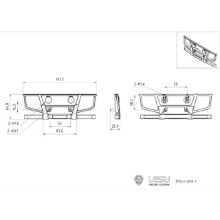  Lesu Rammschutz Bullenfänger für Tamiya LKW Volvo FH16 1:14 Metall mit Scheinwerfer